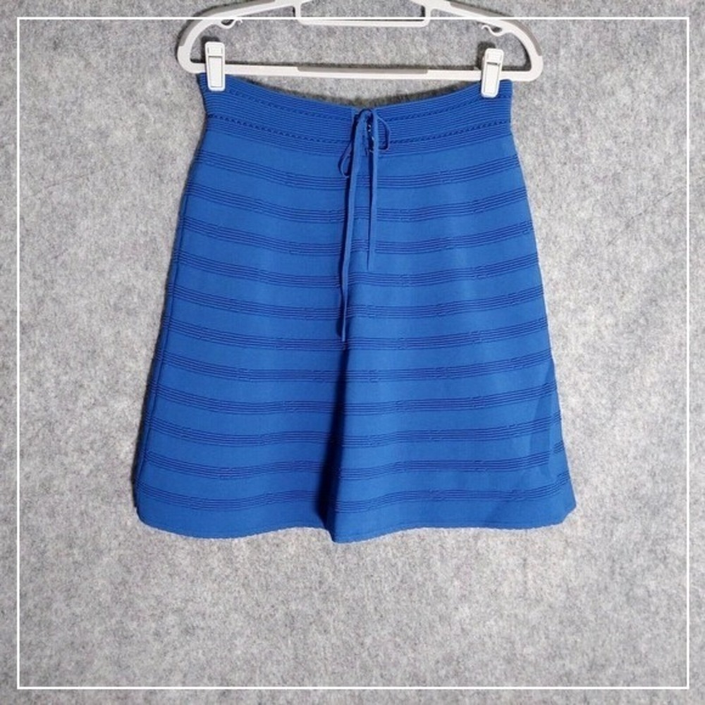 Sandro Paris Skirt Sz 3 Blue Ribbed Knit Stretch High Rise Glam Feminine Career - Picture 1 of 12